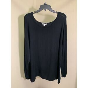 C Est 1946 Women's 18/20w Long Sleeve Black Sweater Soft Round Neck